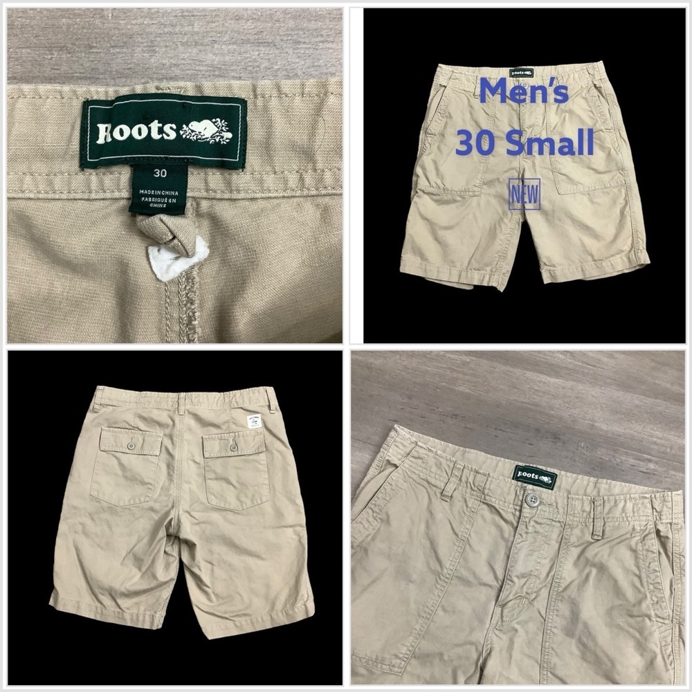 Men's Roots 30 Small Shorts Chino Khakis Khaki Darwstring Disc Golf Skater NWOT